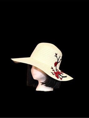 VERTICHE Cherry Blossom Embroidered Paper Floppy Hat